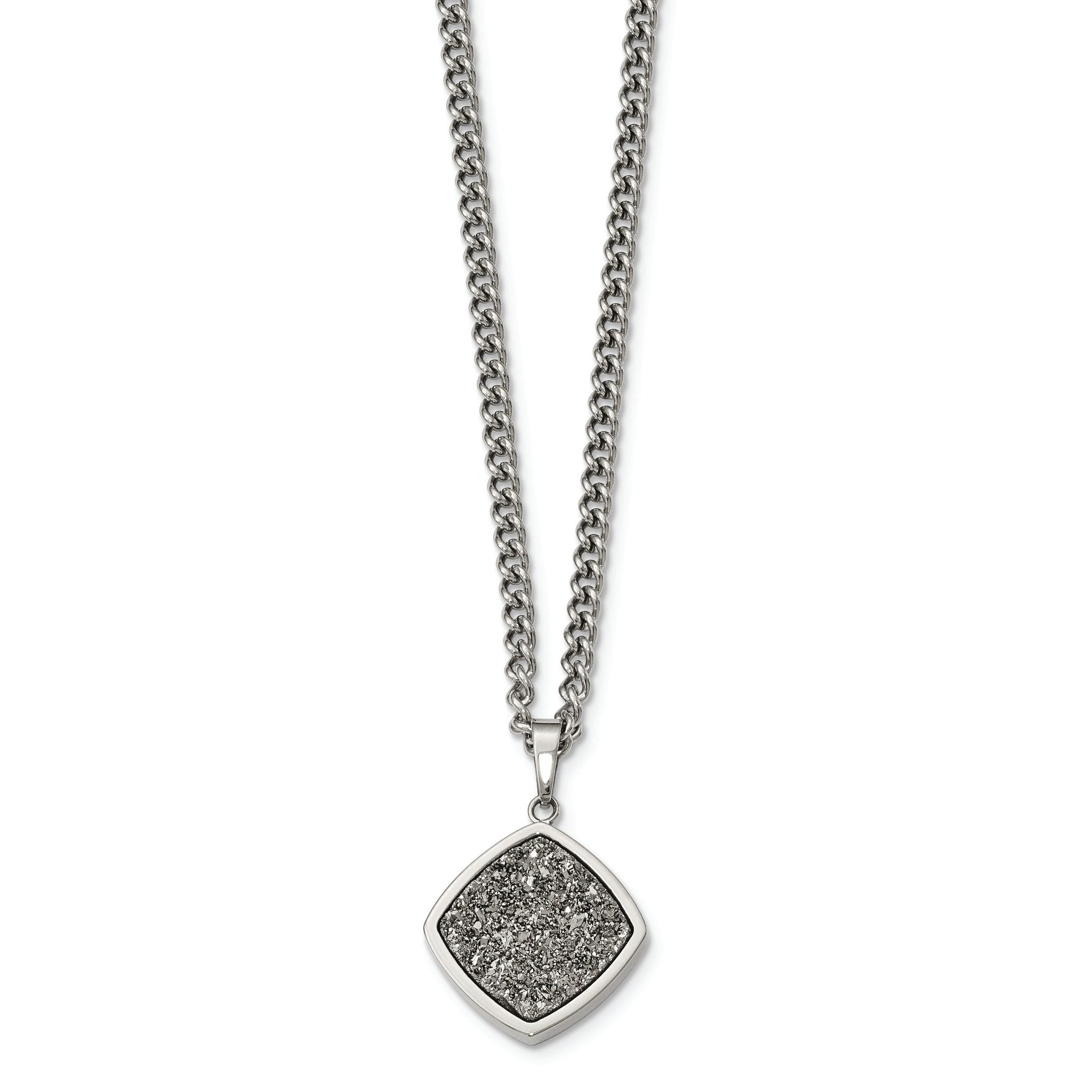 Silver Druzy Necklace in Stainless Steel