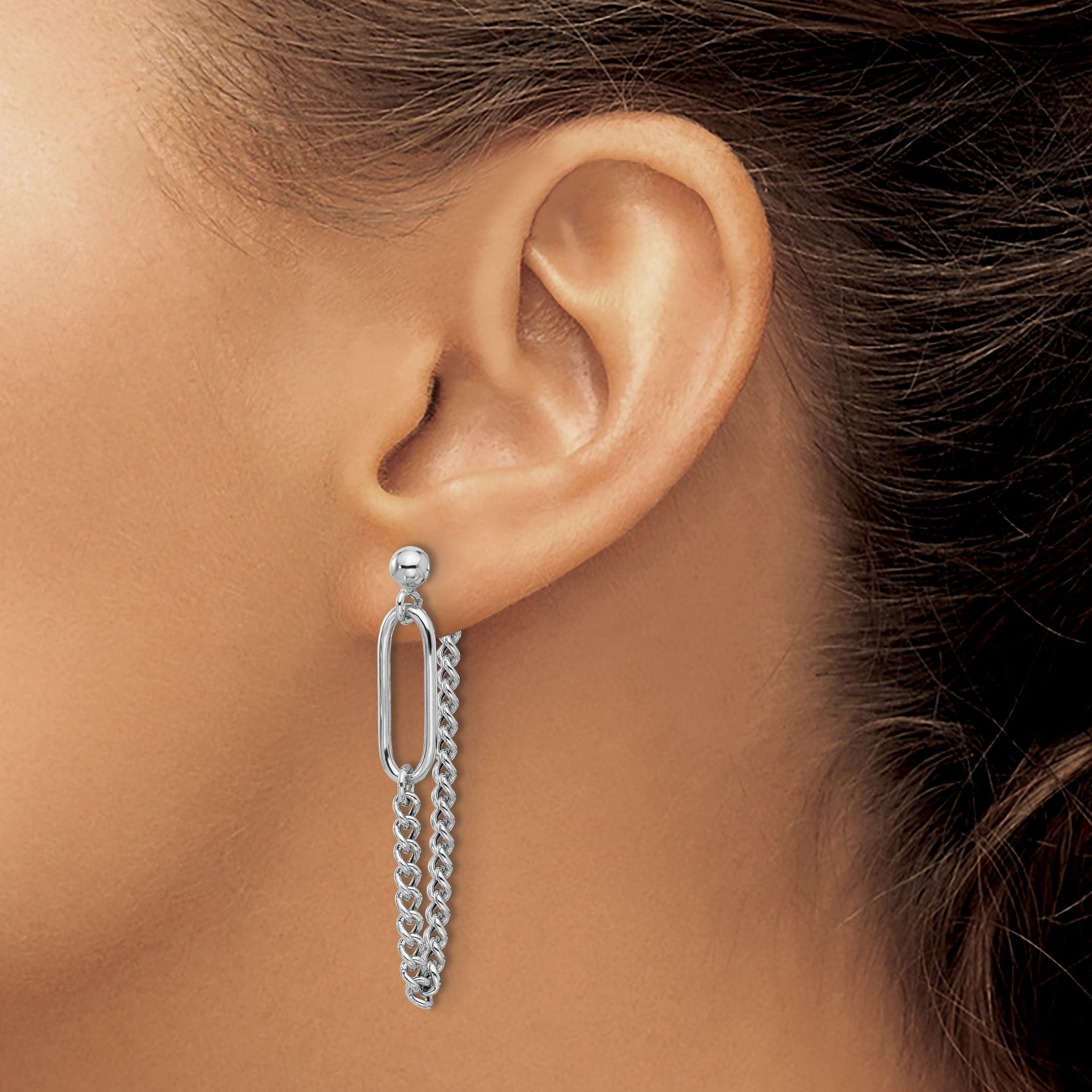 Sterling Silver Rhodium-plated Post Chain Dangle Earrings