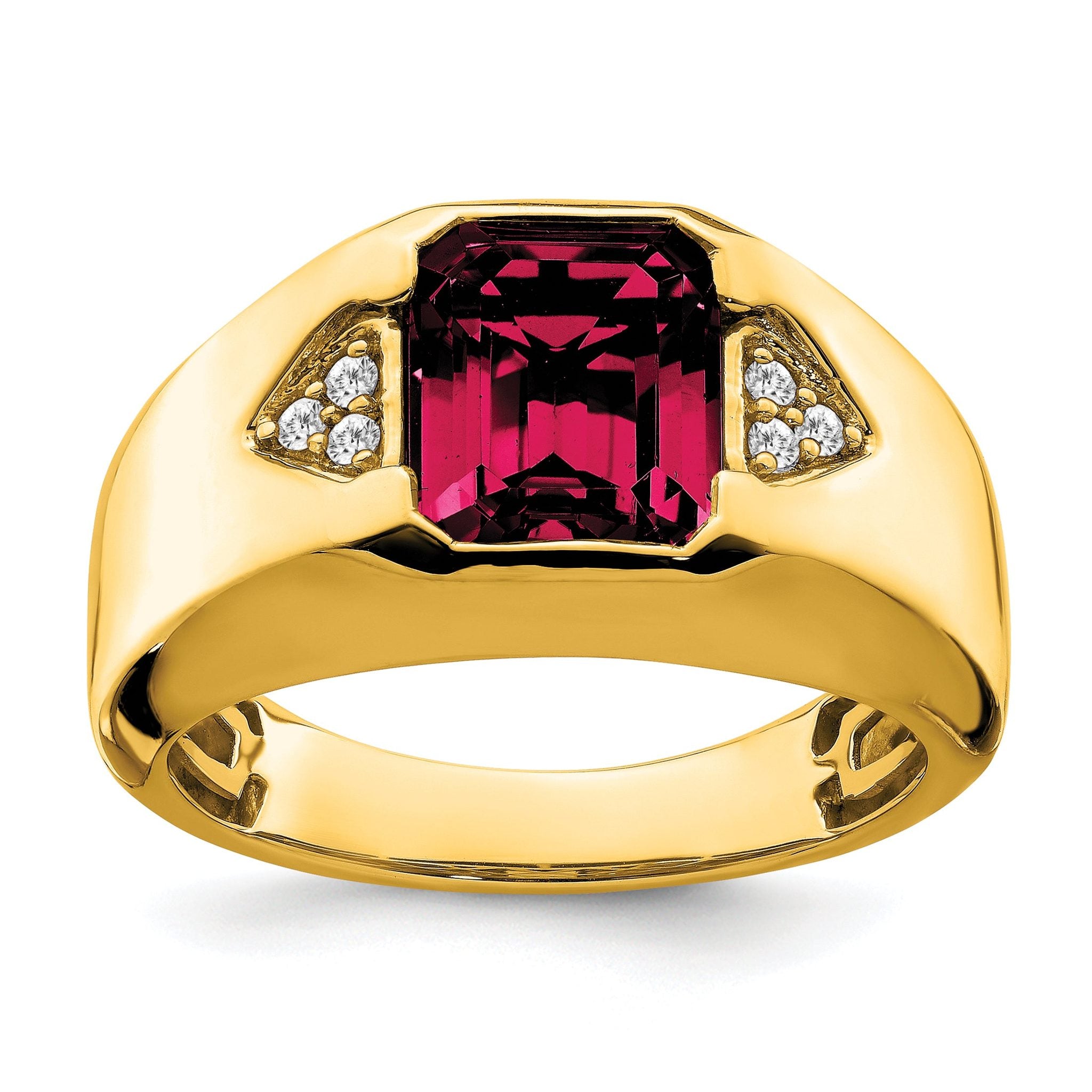 14k Emerald-cut Created Ruby and Diamond Mens Ring Main image