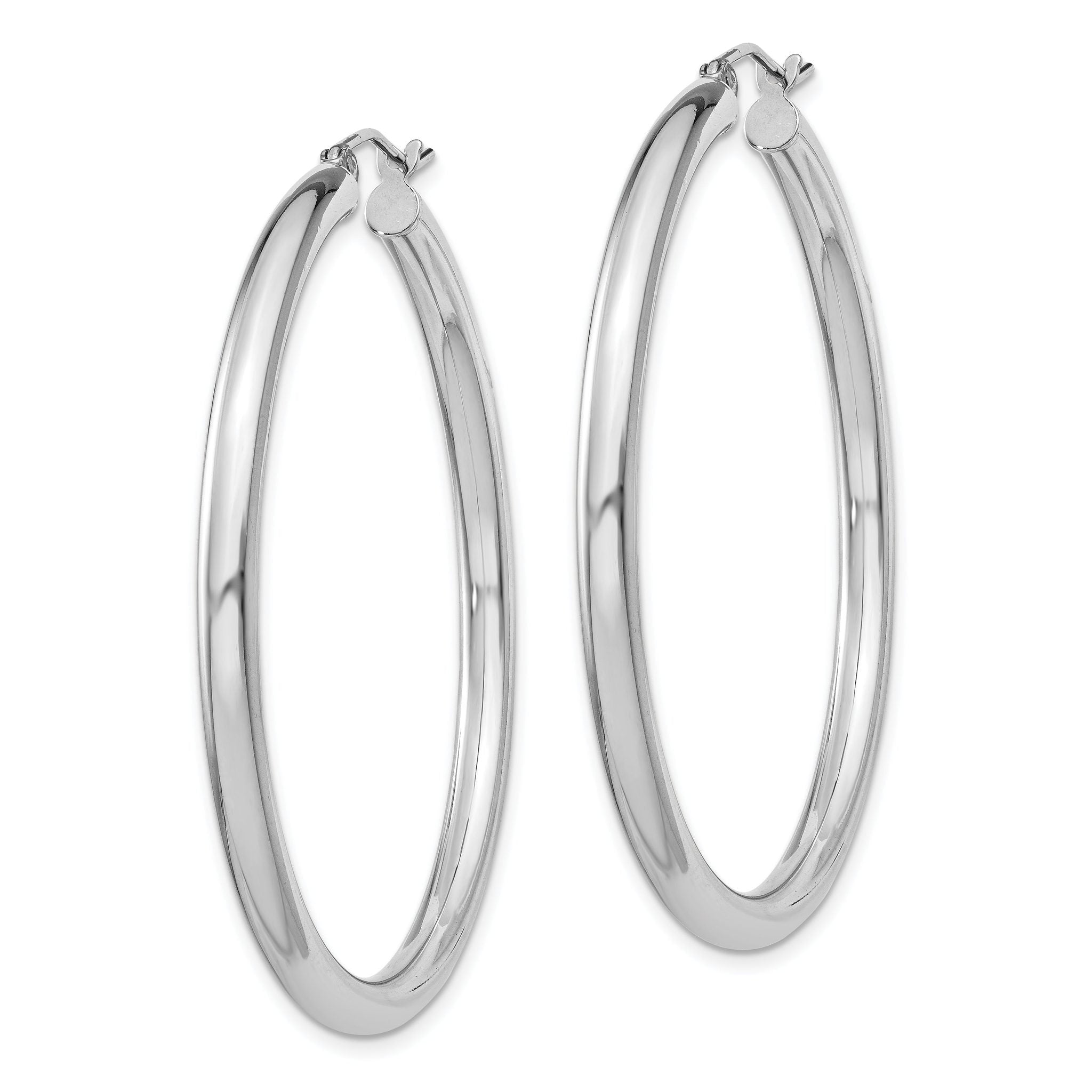 Sterling Silver Rhodium-plated 3mm Round Hoop Earrings Secondary image