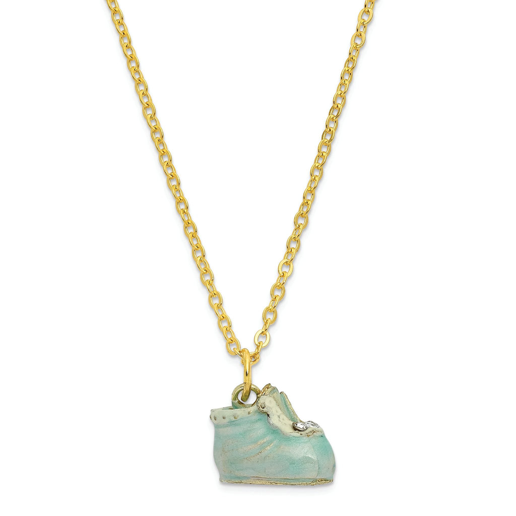 Luxury Giftware by Jere Pewter Bejeweled Crystals Gold-tone Enameled IT'S A BOY Blue Baby Bootie Trinket Box with Matching 18 Inch Necklace