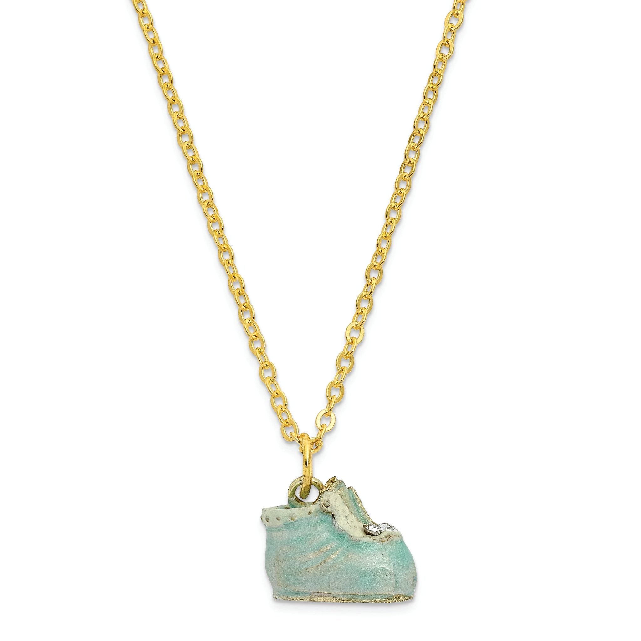 Luxury Giftware by Jere Pewter Bejeweled Crystals Gold-tone Enameled IT'S A BOY Blue Baby Bootie Trinket Box with Matching 18 Inch Necklace