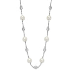 Cheryl 925 Sterling Silver CZ and Pearl Necklace with Polished Rhodium Finish