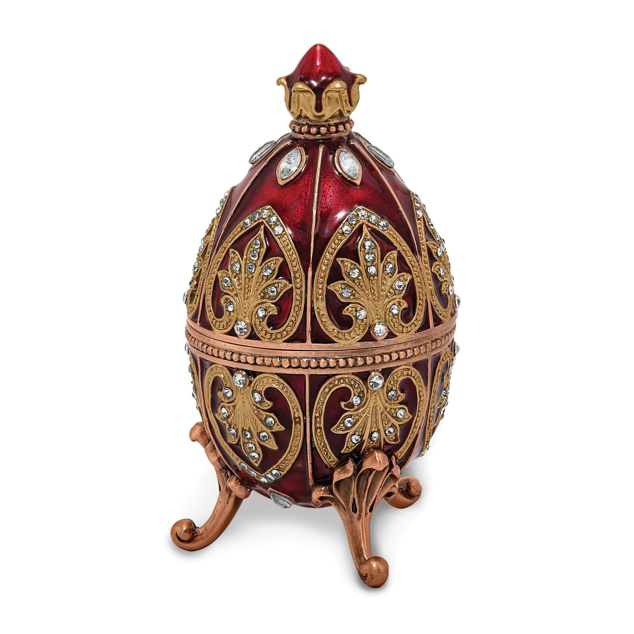 Luxury Giftware Pewter Bejeweled Crystals Gold-tone Enameled FANTASY RED (Plays My Heart Will Go On) Musical Egg with Matching 18 Inch Necklace Main image