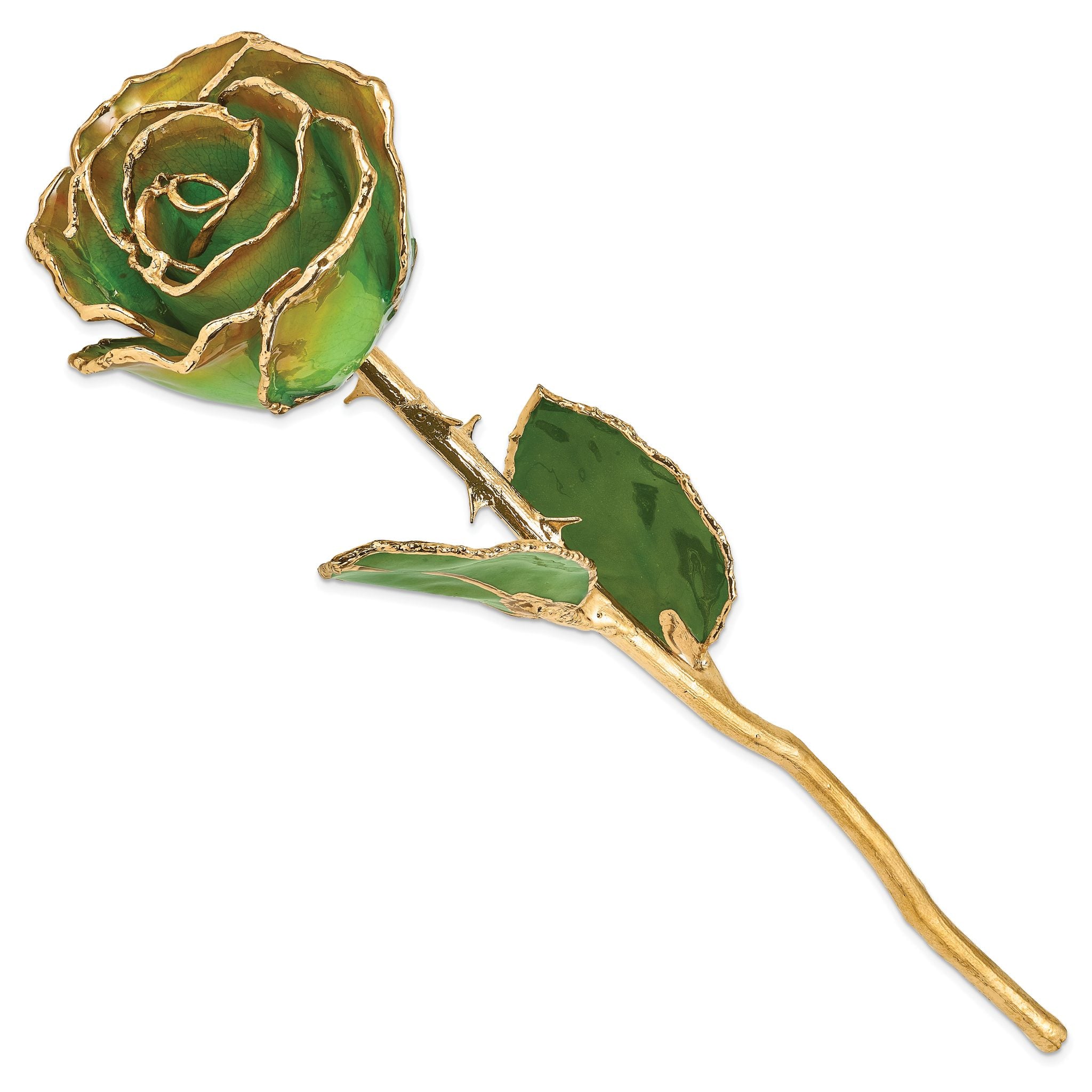 Lacquer Dipped Gold Trimmedmed Peridot/Orange Real Rose Secondary image