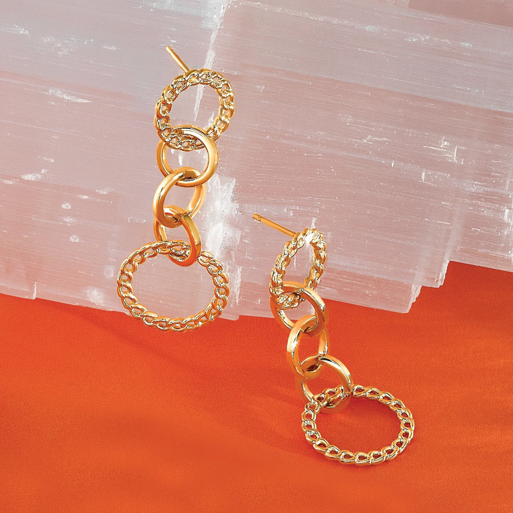 14K Polished Fancy Circle Link Dangle Post Earrings