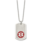 Chisel Stainless Steel Brushed and Polished with Red Enamel Medical ID Dog Tag on a 22 inch Ball Chain Necklace