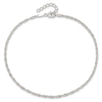 Sterling Silver 1.8mm Singapore Chain 9 inch Plus 1 inch Extender Chain - Total 10 inch Anklet