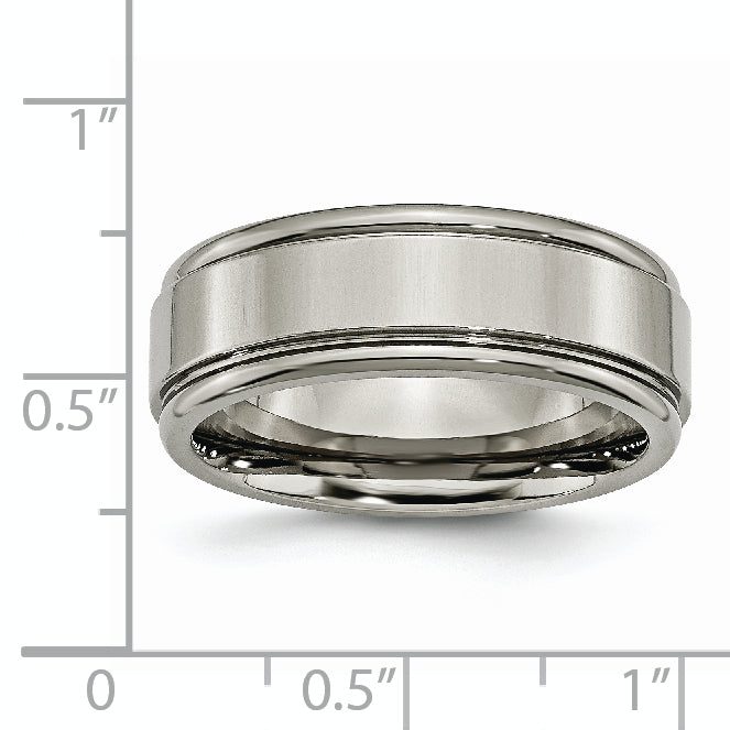 Grooved Edge Comfort-Fit Wedding Band in Titanium, 8mm