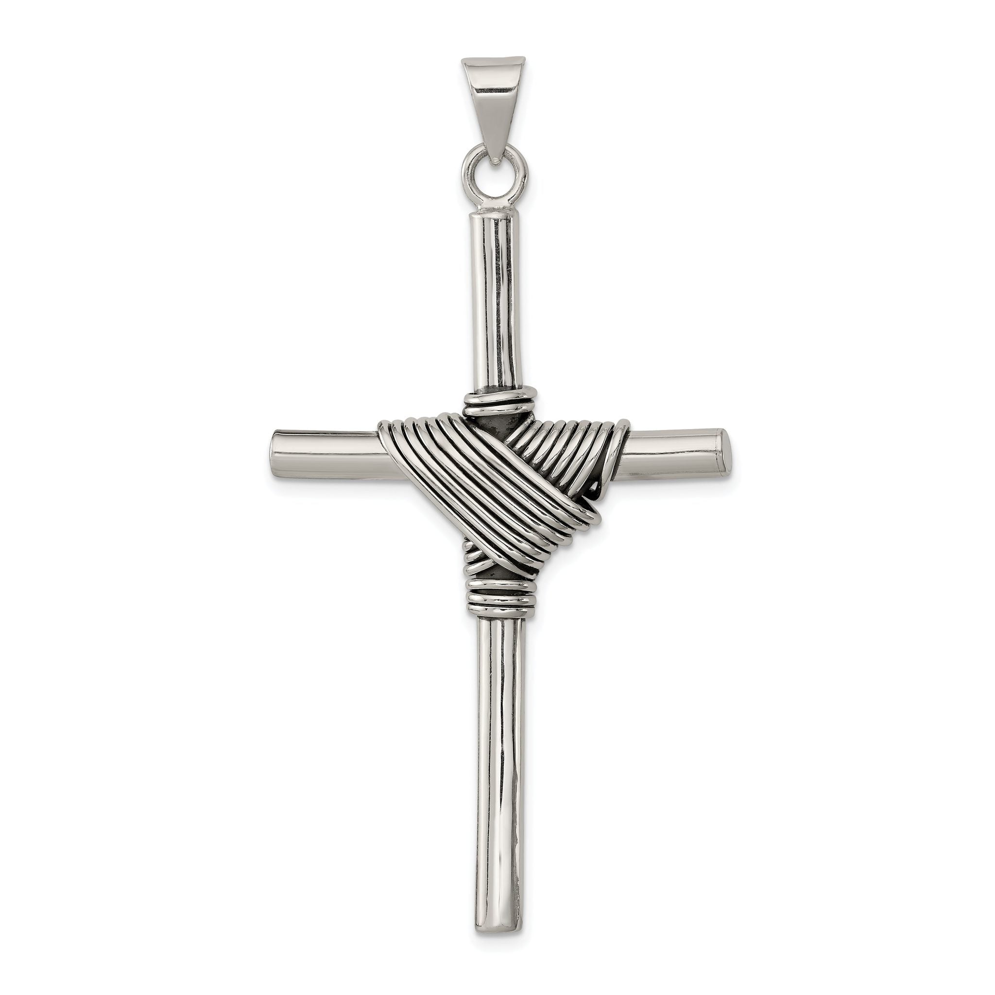 Sterling Silver 925 Antiqued Cross Pendant with 3D Design Main image