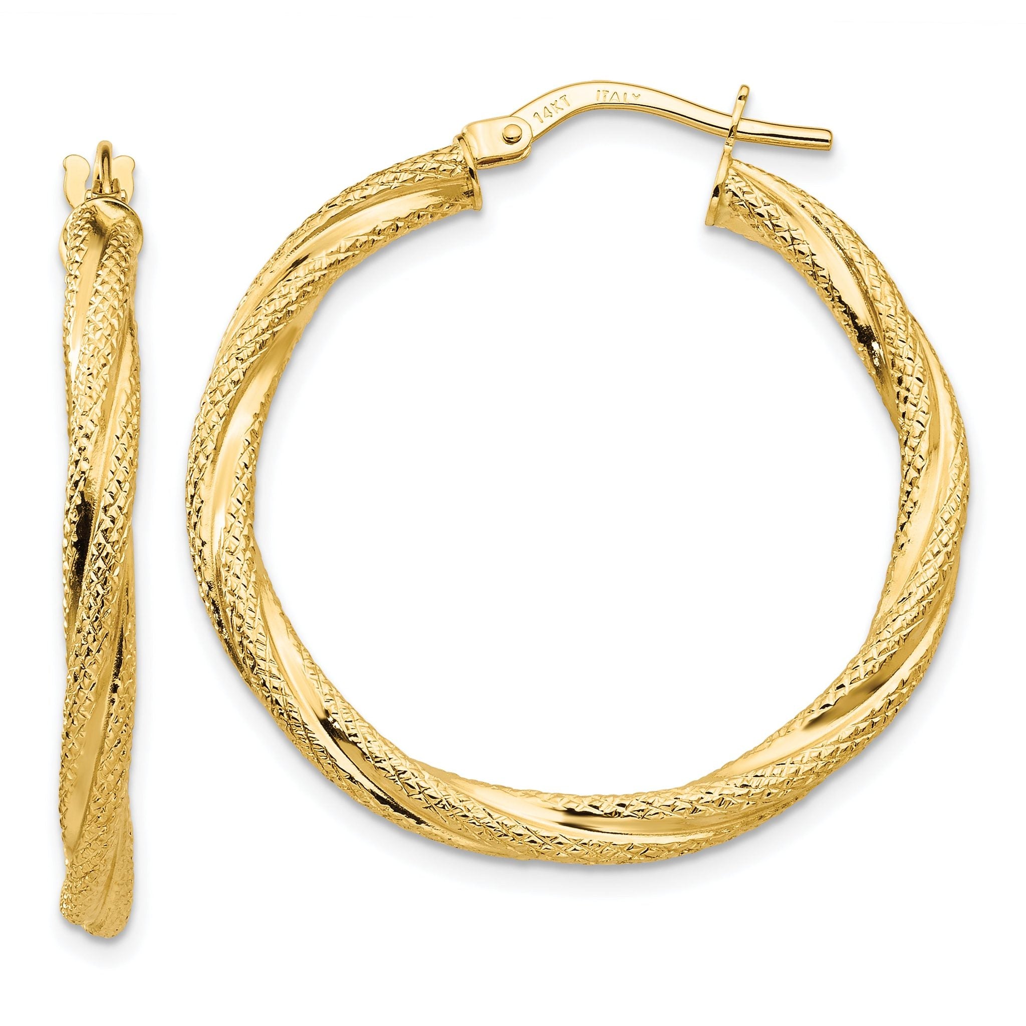 14K Twisted Textured Hoop Earrings Main image