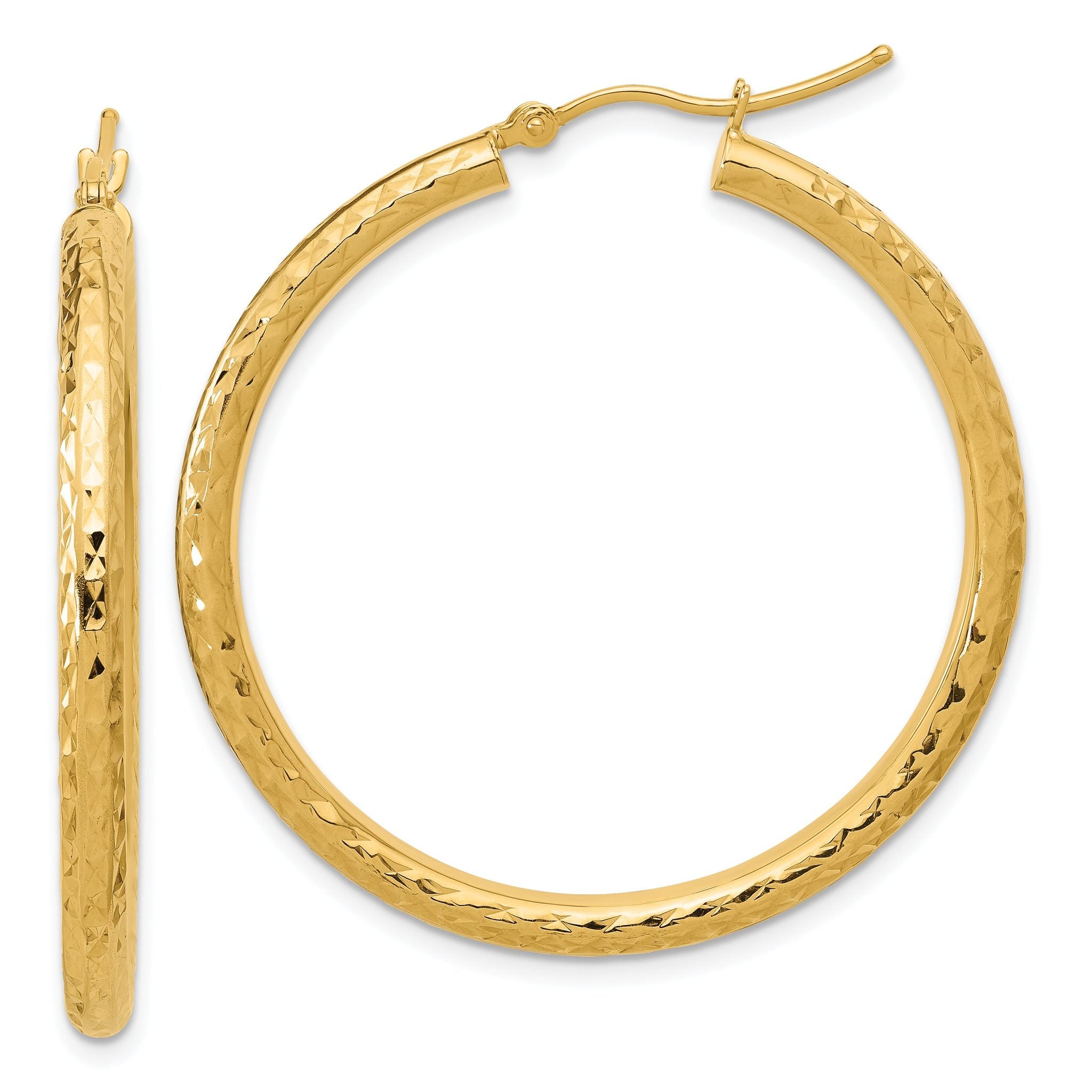 14k Diamond-cut 3mm Round Hoop Earrings Main image