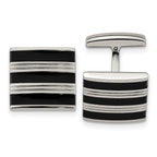 Grooved Cufflinks in Stainless Steel with Black Rubber Stripes