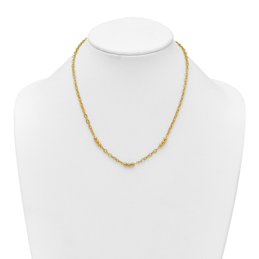 14K Polished 3.5mm Fancy Beaded and Cable Link 18 inch Necklace