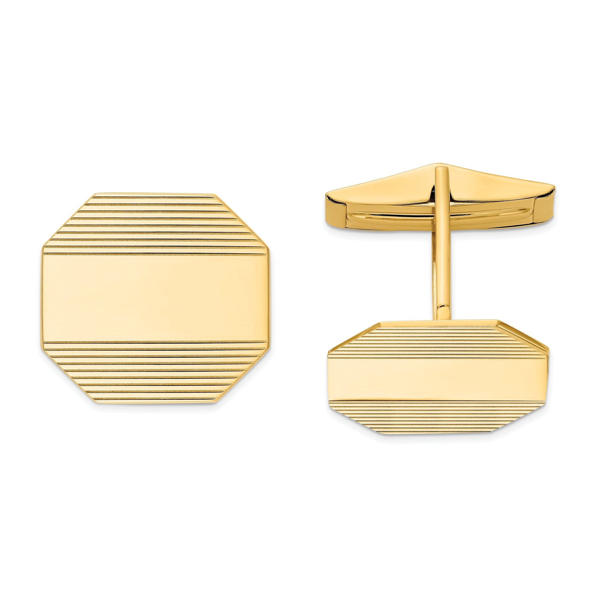 14k Yellow Gold Octagonal Cuff Links with Line Detail Main image