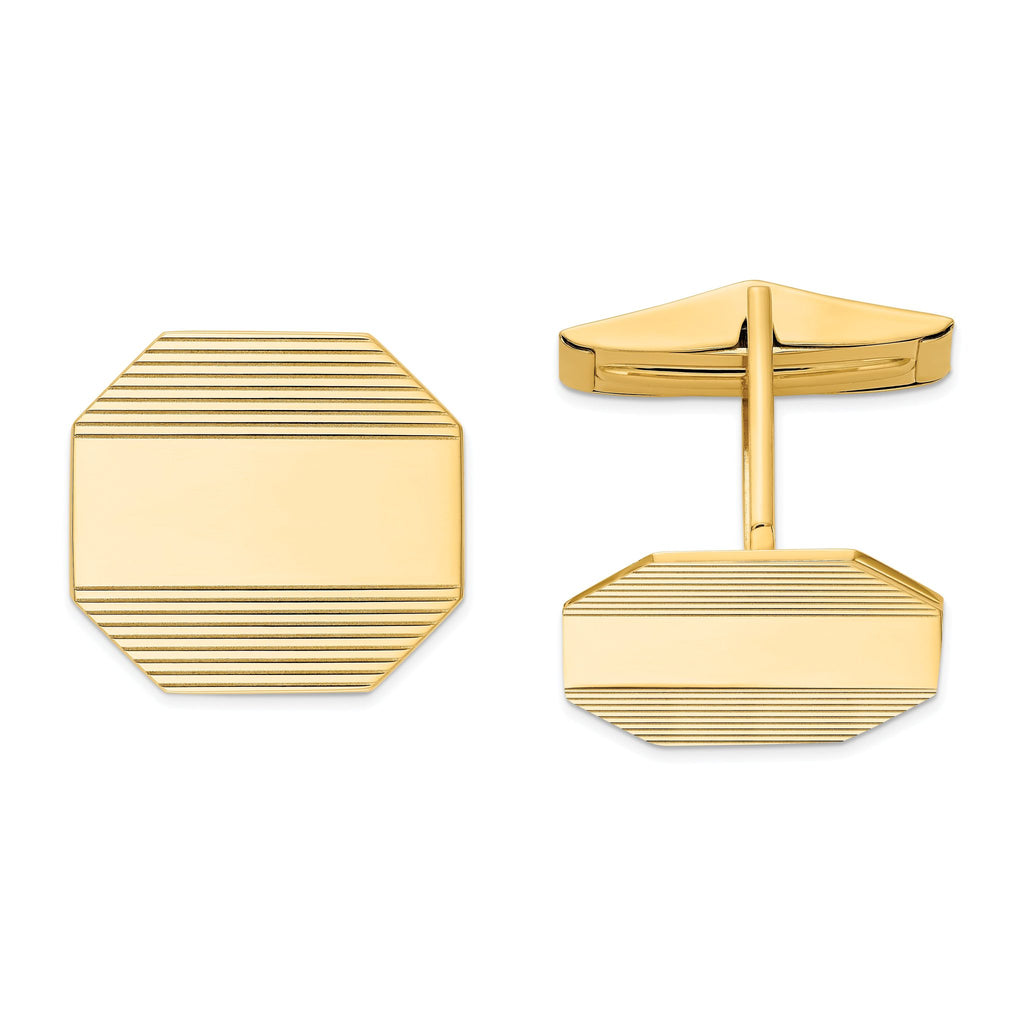 14k Yellow Gold Octagonal Cuff Links with Line Detail