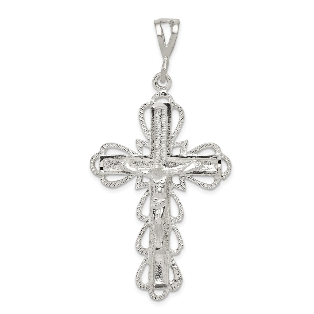 Sterling Silver 925 Diamond-Cut Crucifix Pendant with Polished Anti-Tarnish Finish