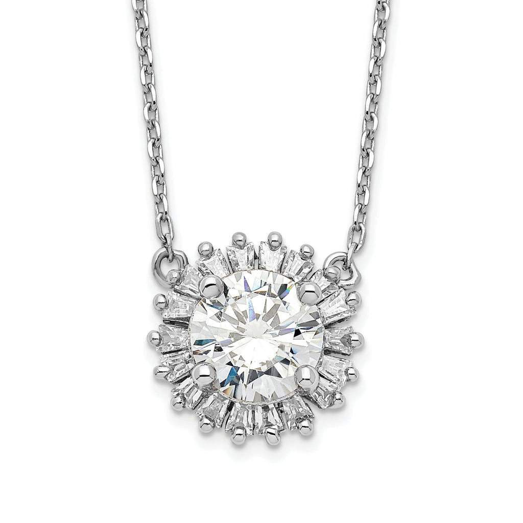 Sterling Silver Rhodium-plated CZ With 2in ext. Fancy Necklace