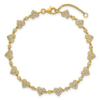 Sterling Silver Gold-tone Polished Pave CZ Hearts 7 Inch with 1 Inch Extension Bracelet