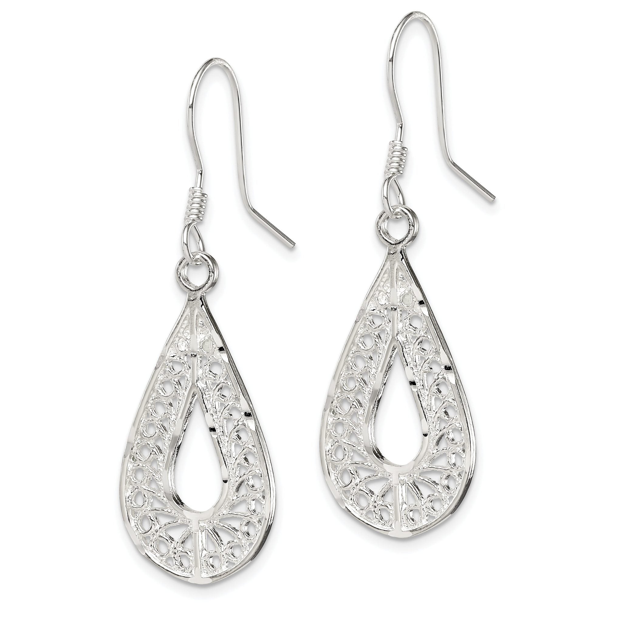 Filigree Teardrop Dangle Earrings in Sterling Silver Secondary image