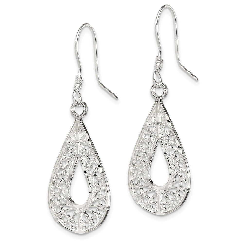 Filigree Teardrop Dangle Earrings in Sterling Silver
