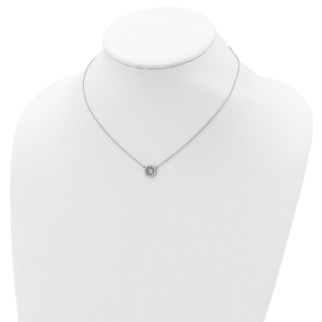 Sterling Silver Rhodium-plated CZ Star of David With  2in ext. Necklace