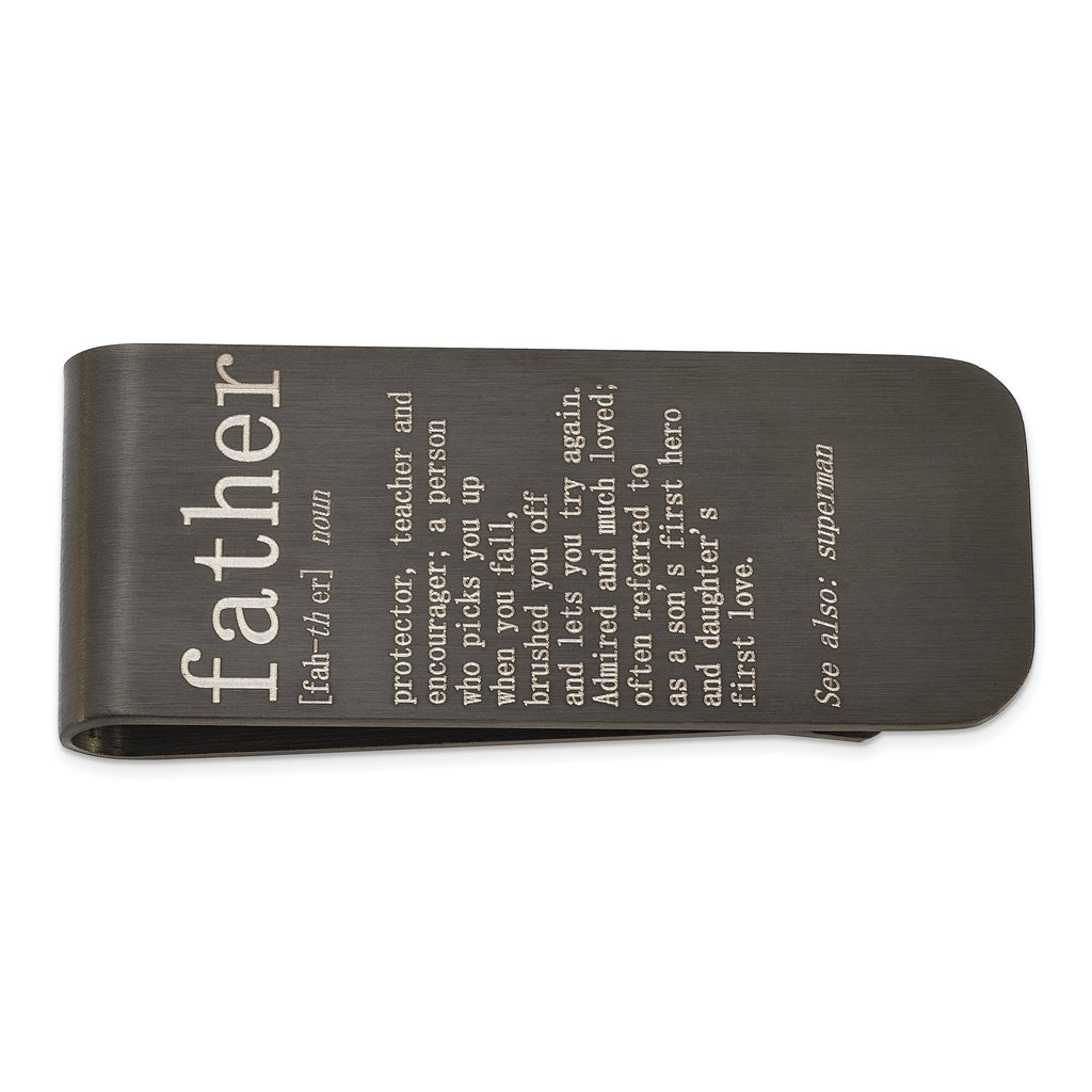 Chisel Stainless Steel Brushed Black IP-plated with Lasered FATHER Money Clip