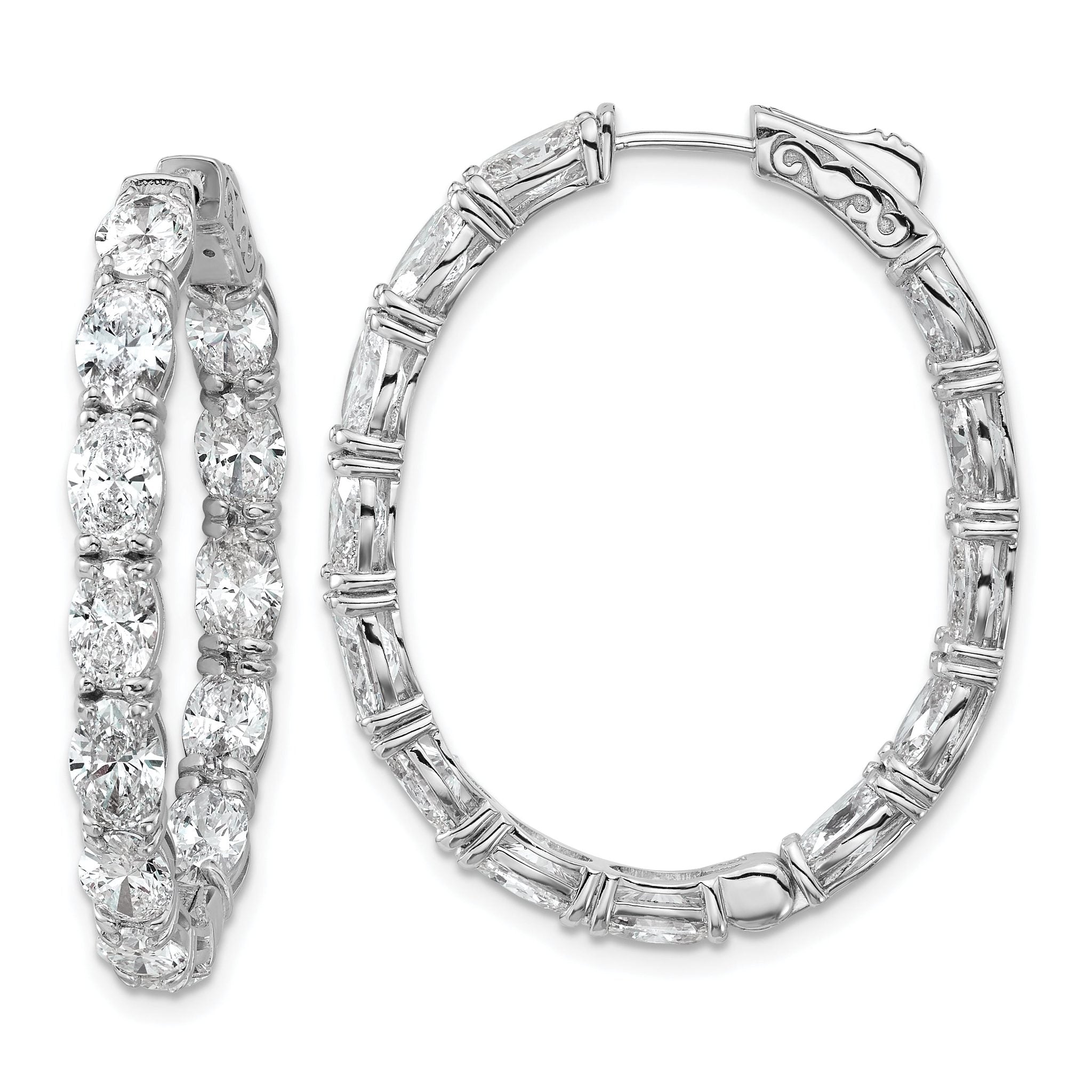 14K White Gold 8 5/8 ct Lab-Created Diamond VS+ F+ Oval-Cut In-and-Out Hoop Earrings