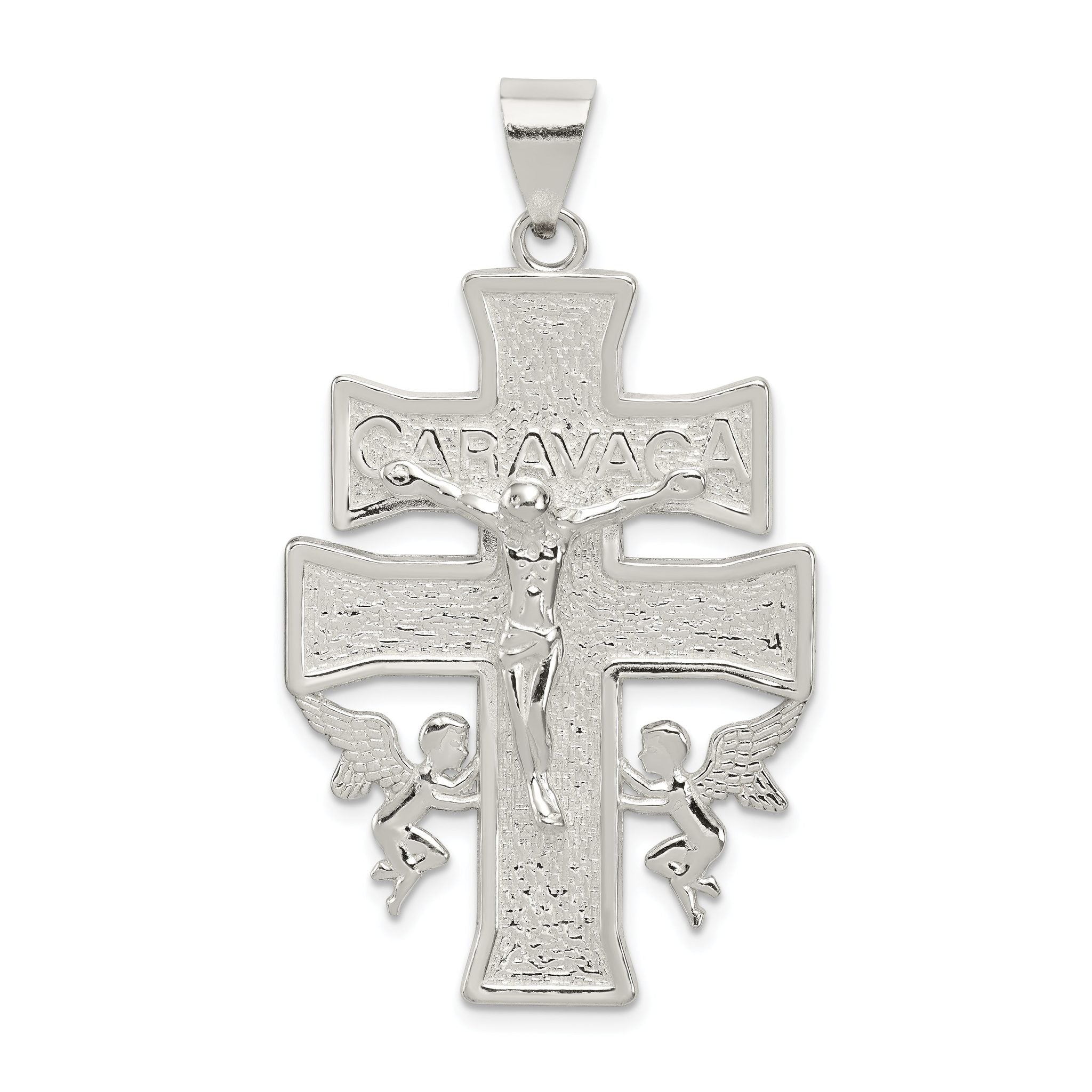 Sterling Silver Polished Large Caravaca INRI Crucifix Cross Pendant Main image