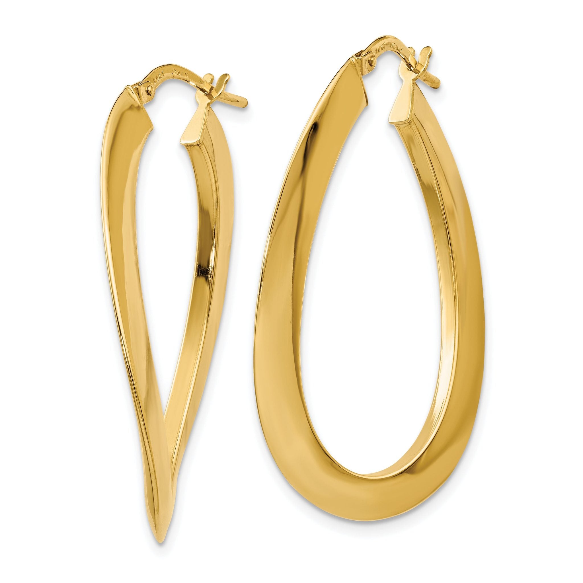 14K Polished Twisted Oval Hoop Earrings Secondary image