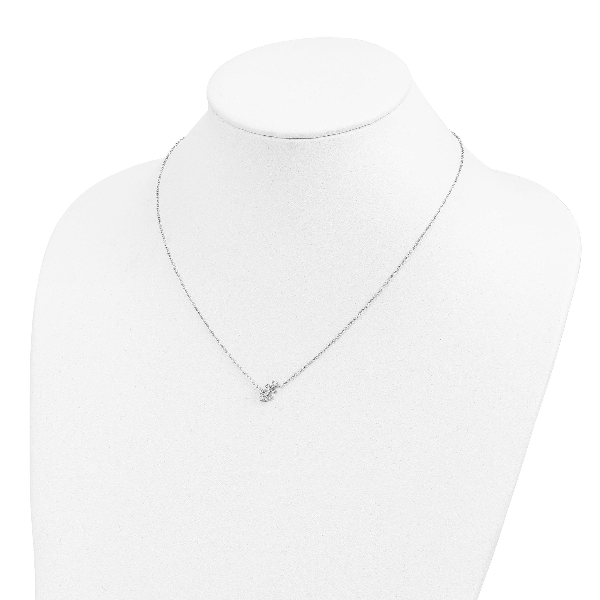 Cheryl M Sterling Silver Rhodium-plated Polished CZ Anchor 16 Inch with 2 Inch Extension Necklace