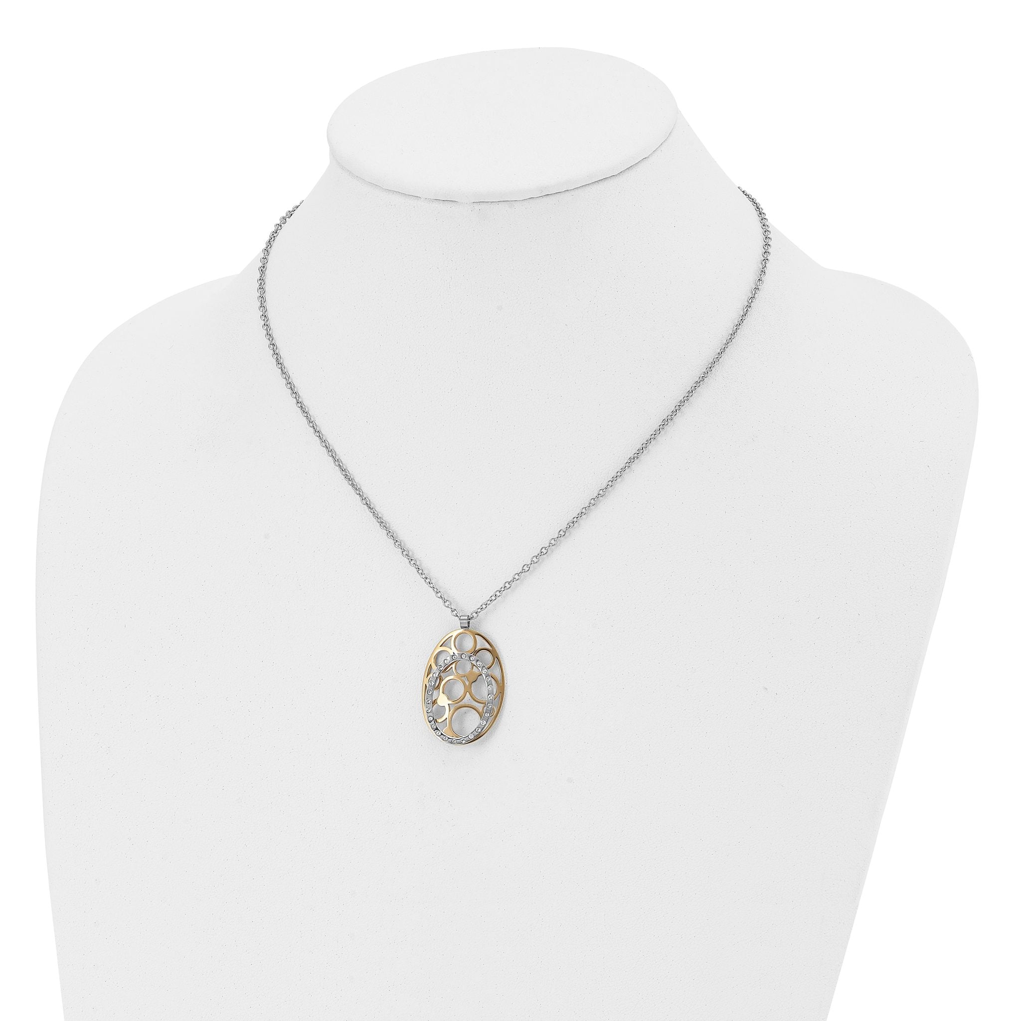 Stainless Steel Polished Yellow IP Crystals 1.75in ext Necklace