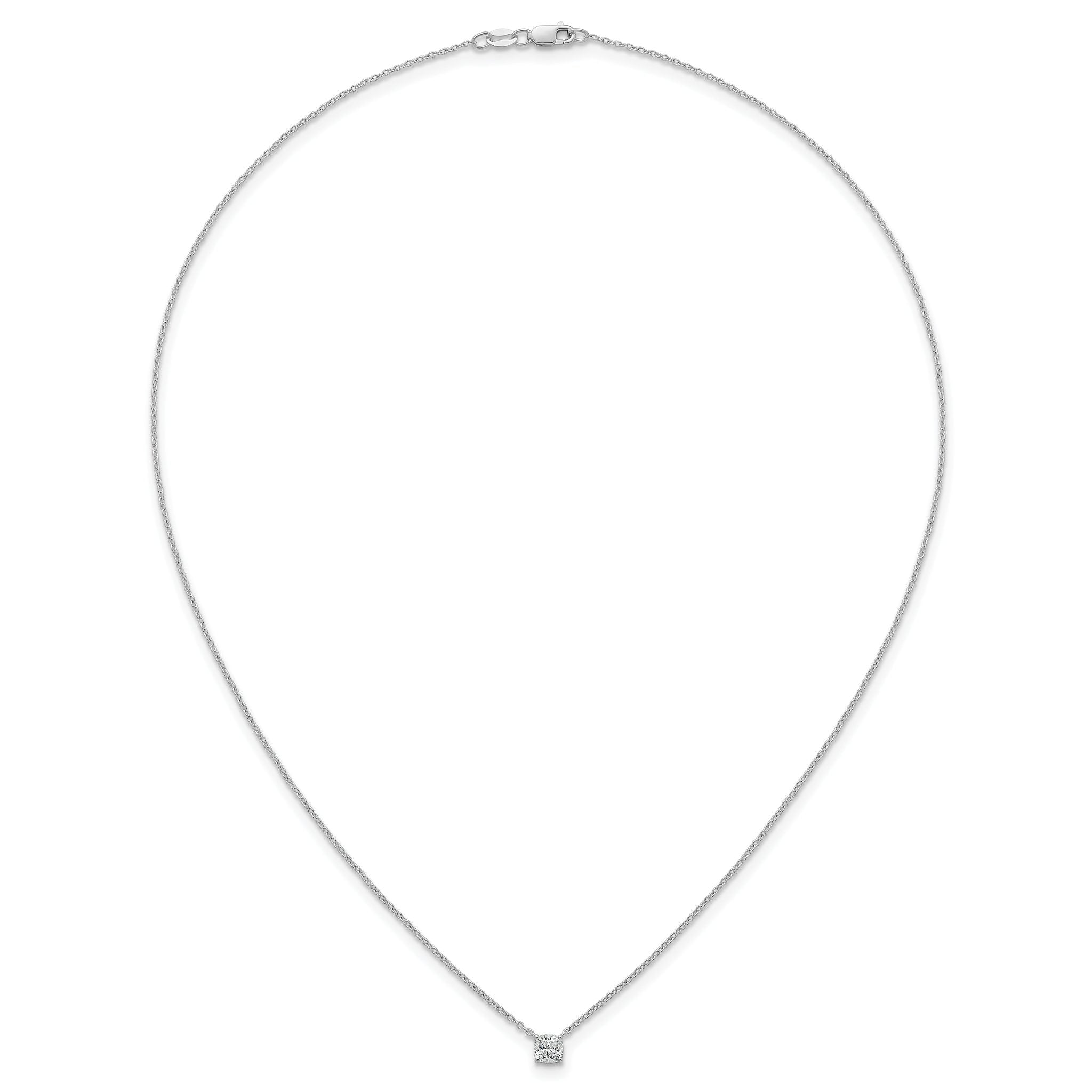 14k White Gold 1/2 carat Lab Grown Diamond VS+ F+ Cushion Complete 18 inch Four Prong Pendant Necklace