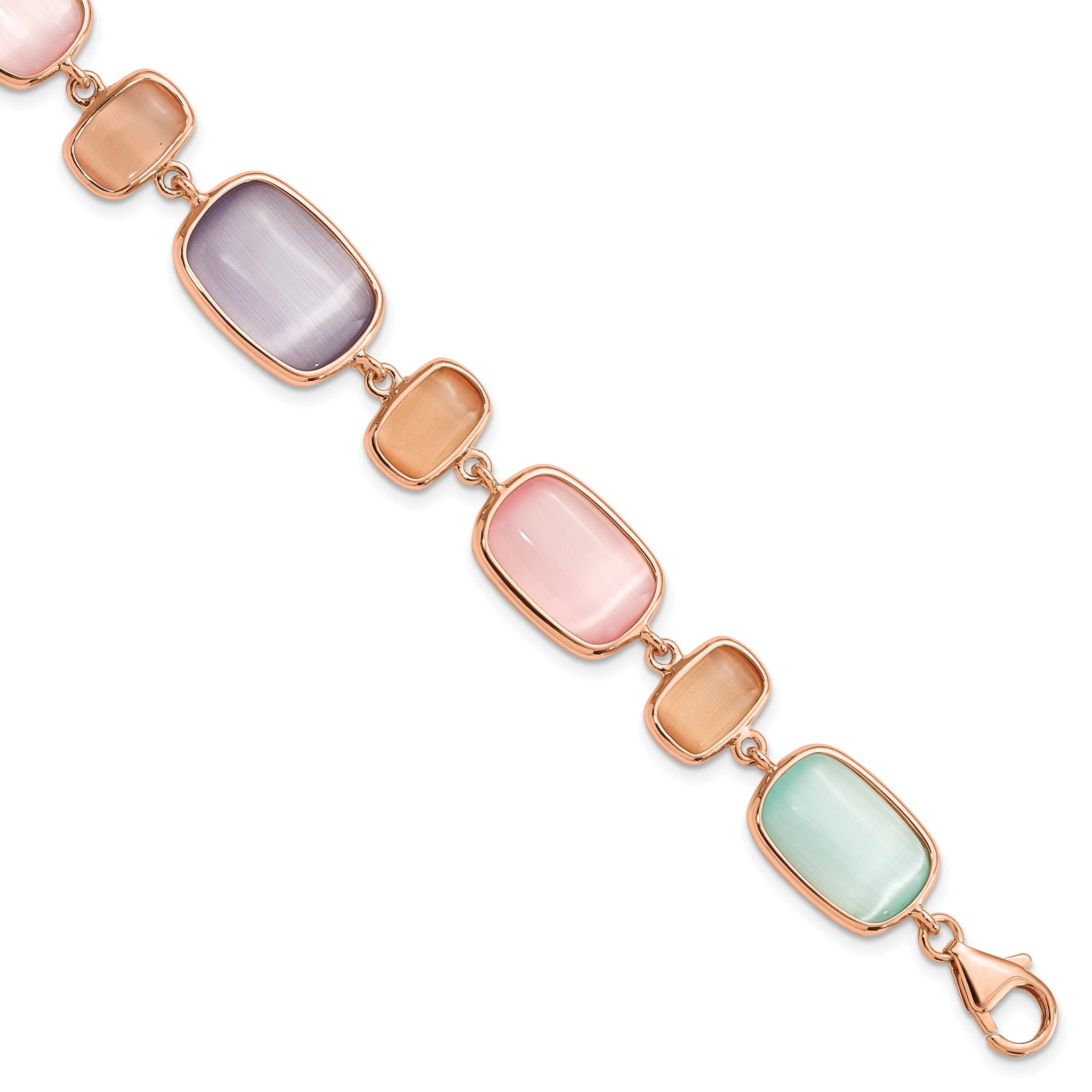 Sterling Silver Rose-tone and Created Cats Eye With  1in ext. Bracelet Main image