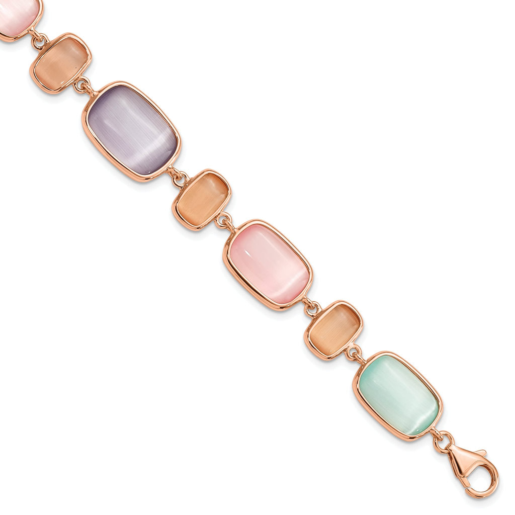 Sterling Silver Rose-tone and Created Cats Eye With  1in ext. Bracelet