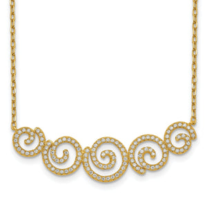 Flash Stone Cubic Zirconia Swirls Necklace in Gold-Plated Sterling Silver, 16 Inch - Sophia Jewelers