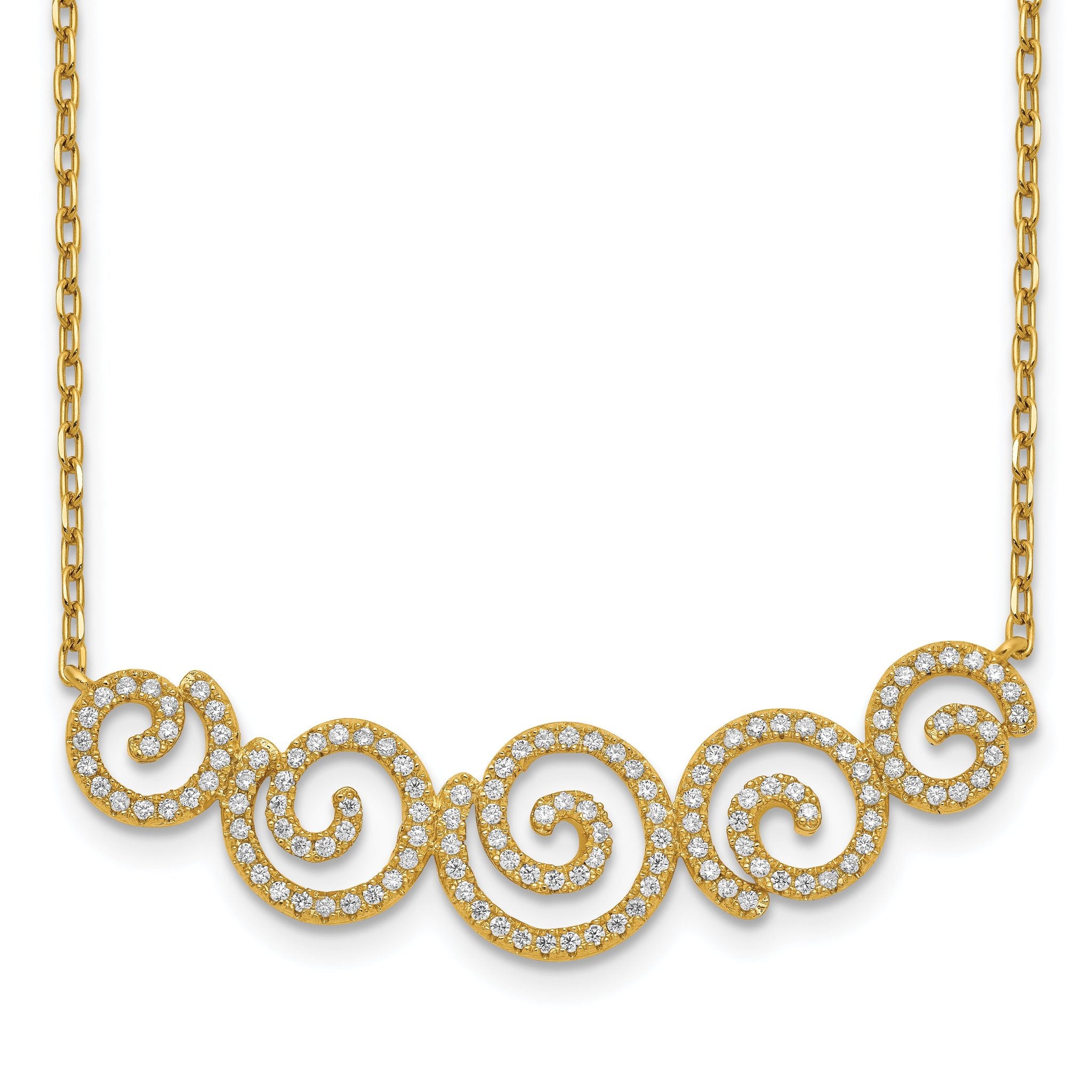 Sophia Jewelers Sterling Silver Gold-Tone CZ Swirl Necklace Unisex