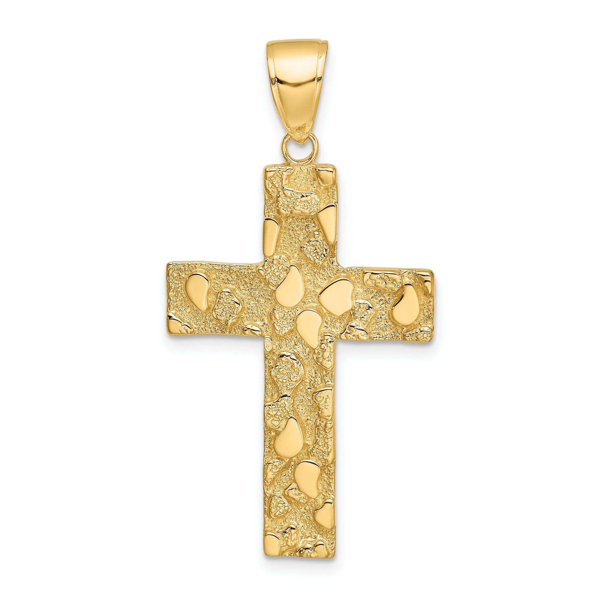 14K Gold Nugget Style Cross Pendant with Polished Textured Finish Main image