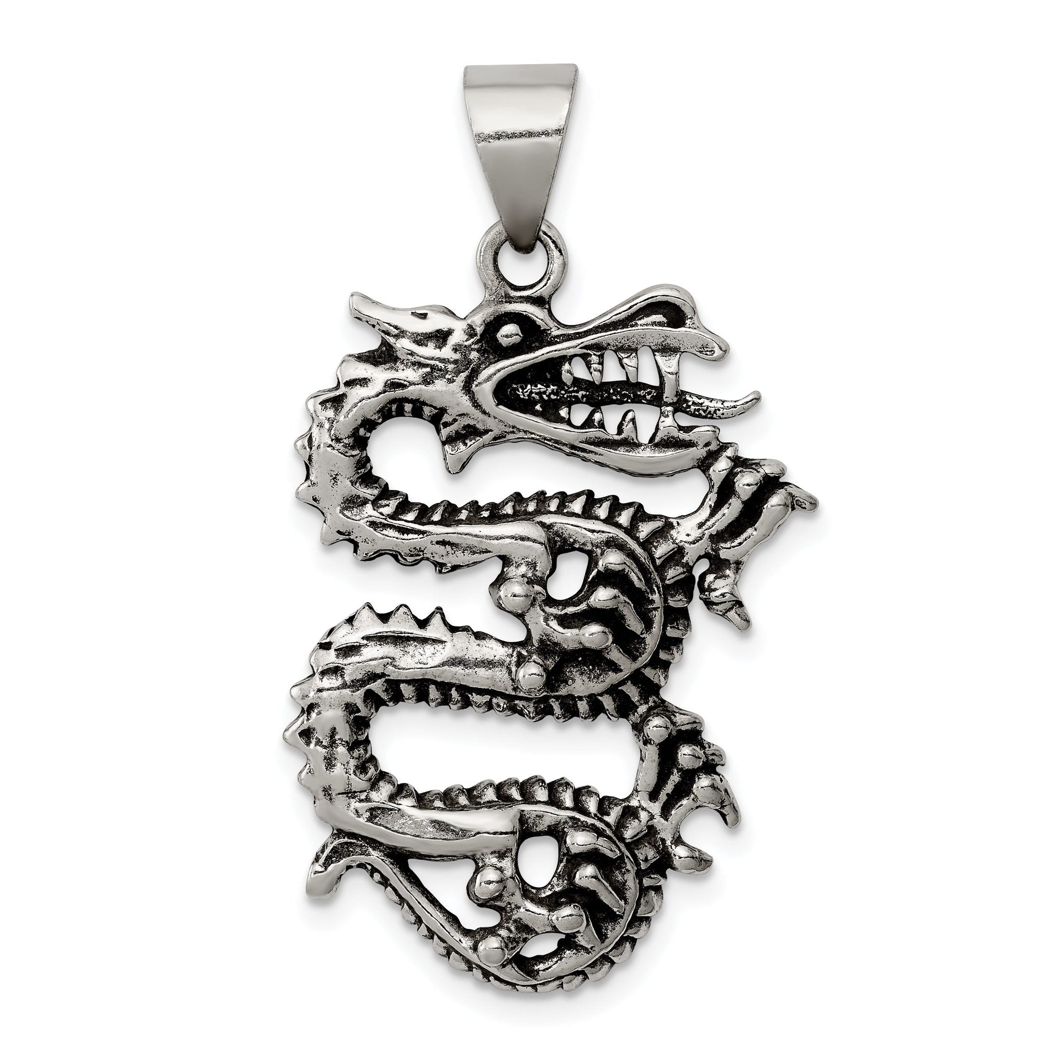 Sterling Silver 925 Men's Dragon Pendant with Antiqued Finish Main image