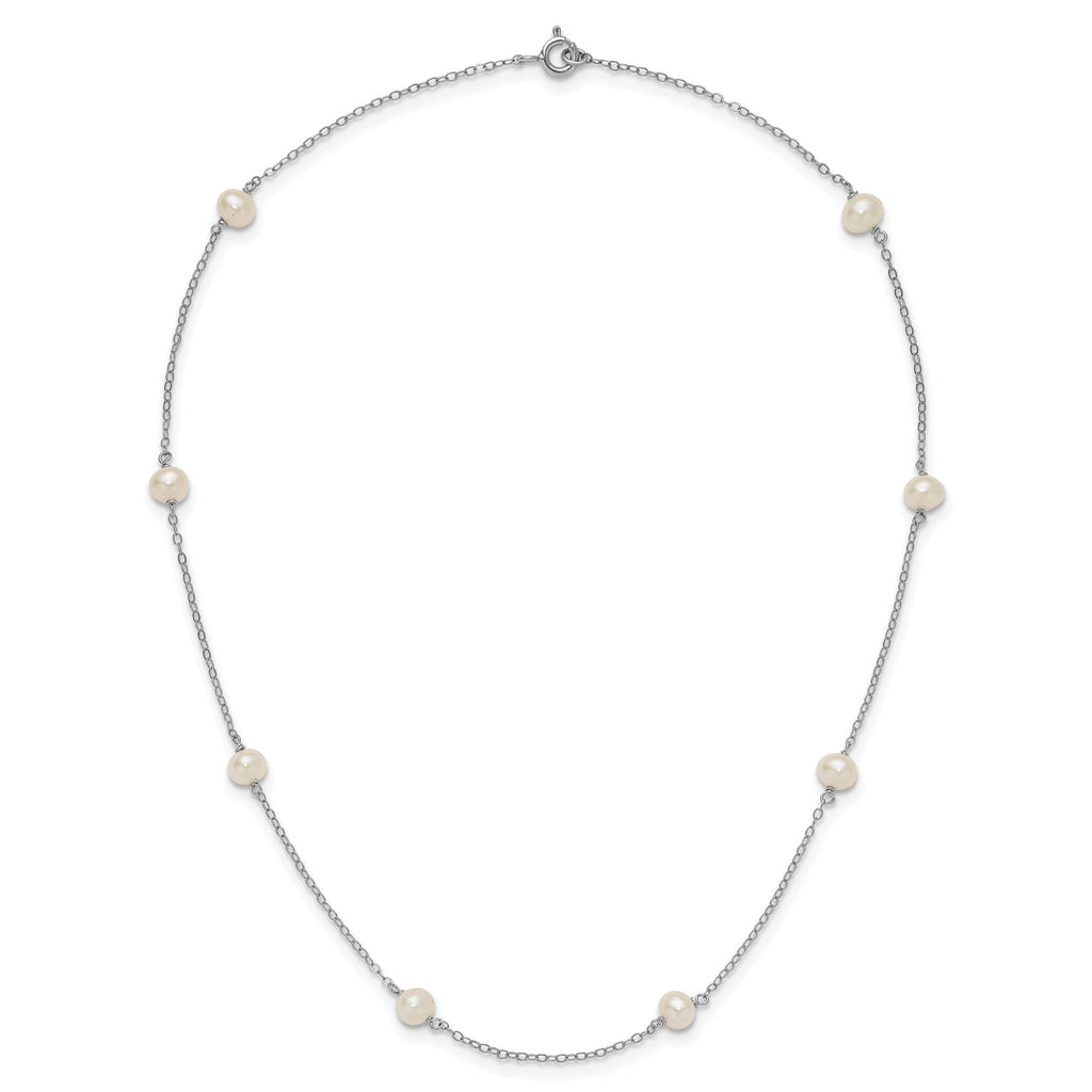Sterling Silver Rhodium-plated 5-6mm White Near-Round Freshwater Cultured Pearl 8-Station 16 inch Necklace