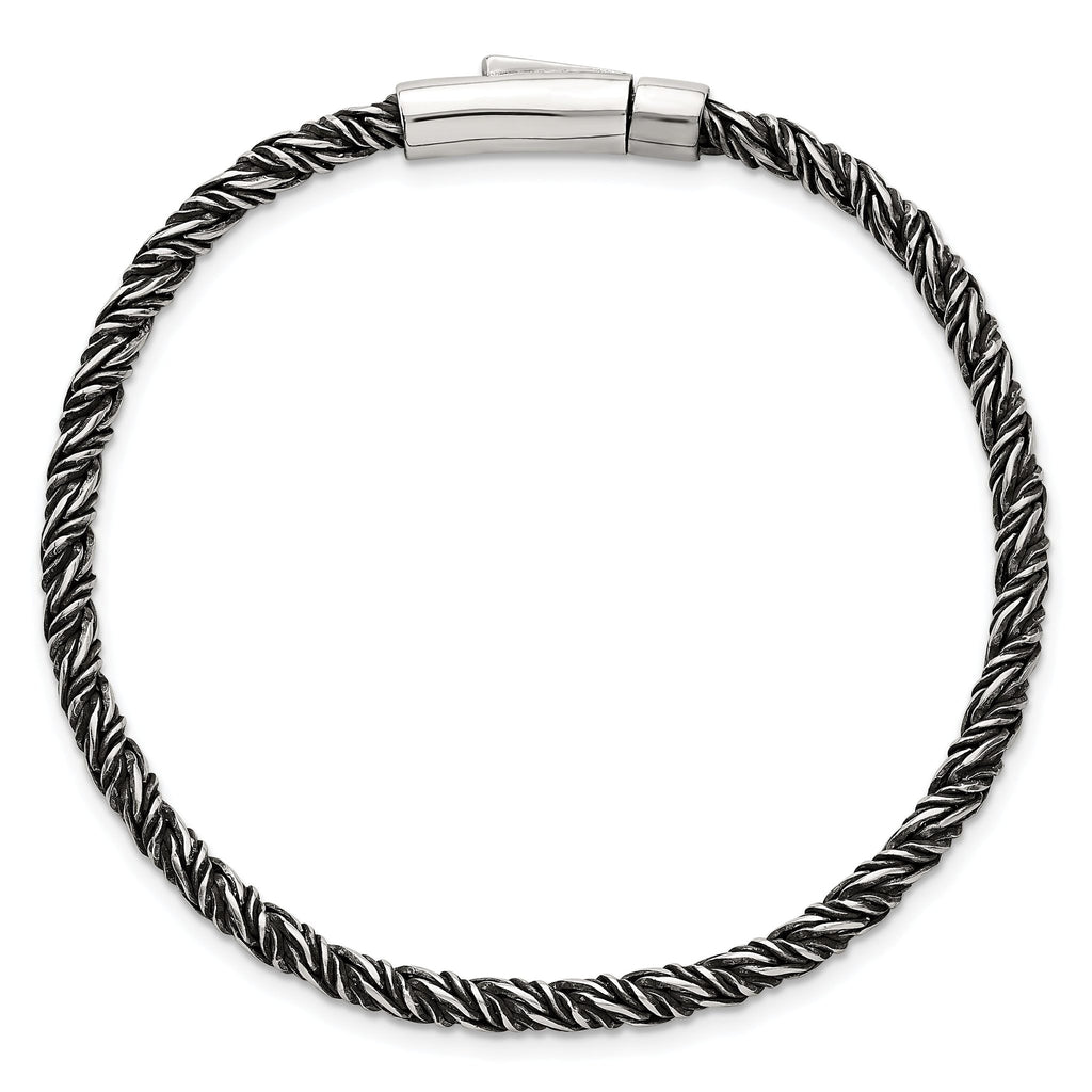 Sterling Silver Antiqued Polished 3.75mm Twisted Franco Chain 8 inch Bracelet