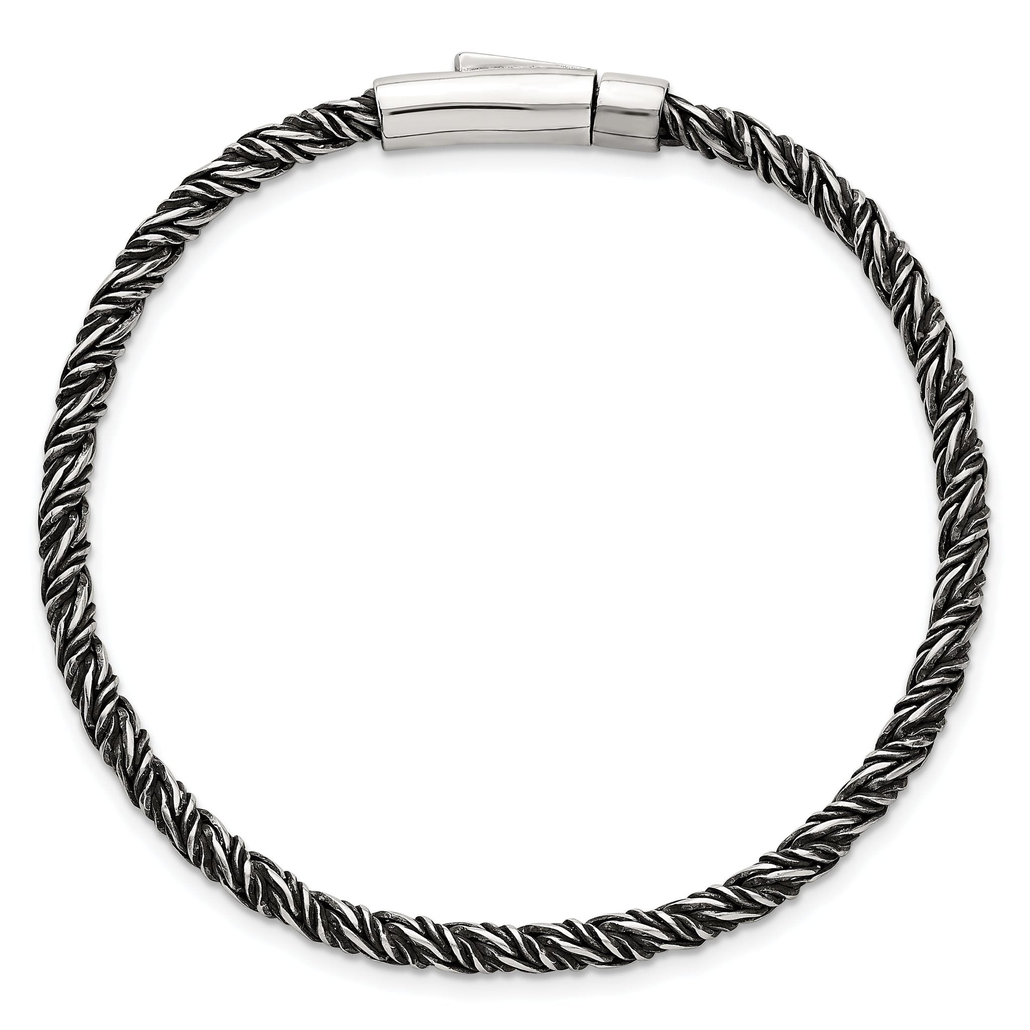 Sterling Silver Antiqued Polished 3.75mm Twisted Franco Chain 8 inch Bracelet
