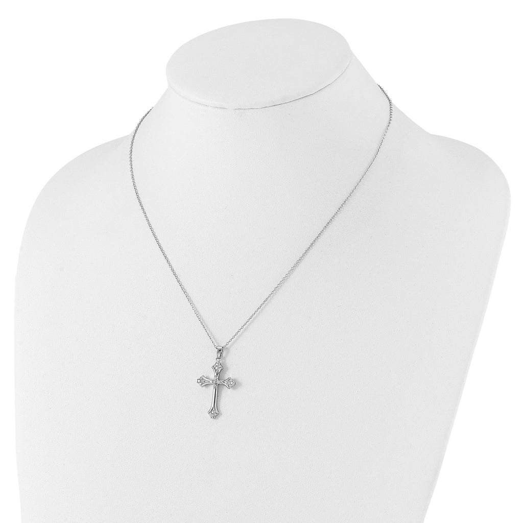 Cheryl M Sterling Silver Rhodium-plated Brilliant-cut CZ Cross 18 Inch Necklace with 2 Inch Extender