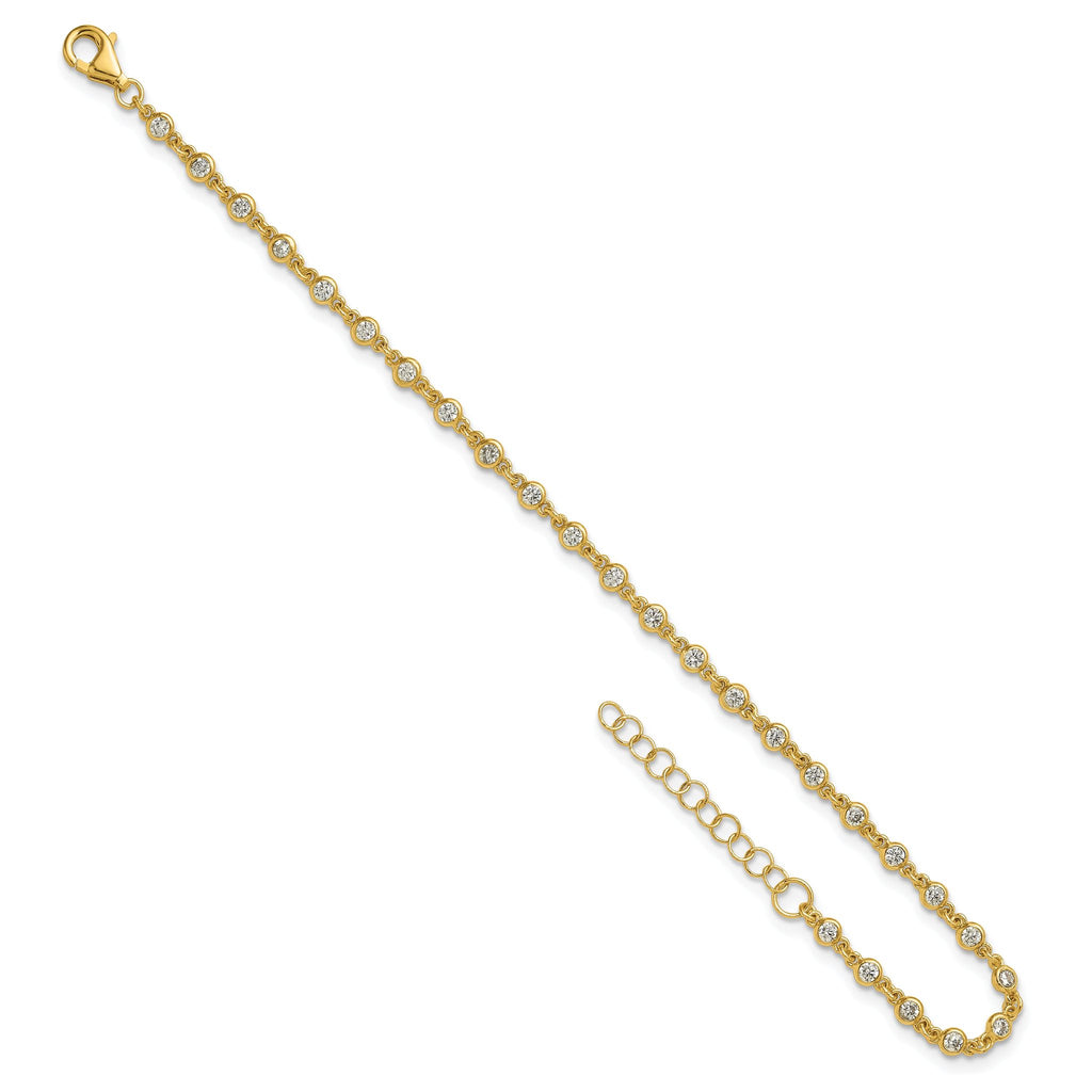 Sterling Silver Gold-tone Polished CZ Station 6.5 Inch with 1 Inch Extension Bracelet