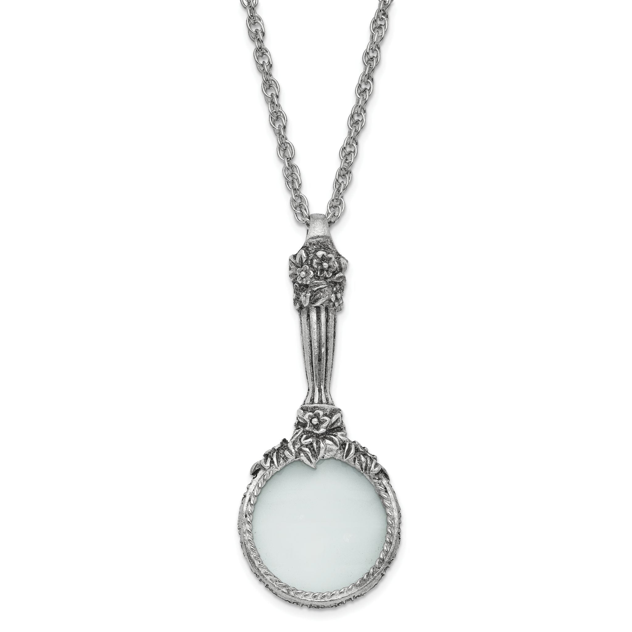 1928 Jewelry Silver-tone Textured Vintage Handle 4-5X Magnifying Glass 30 inch Necklace Main image