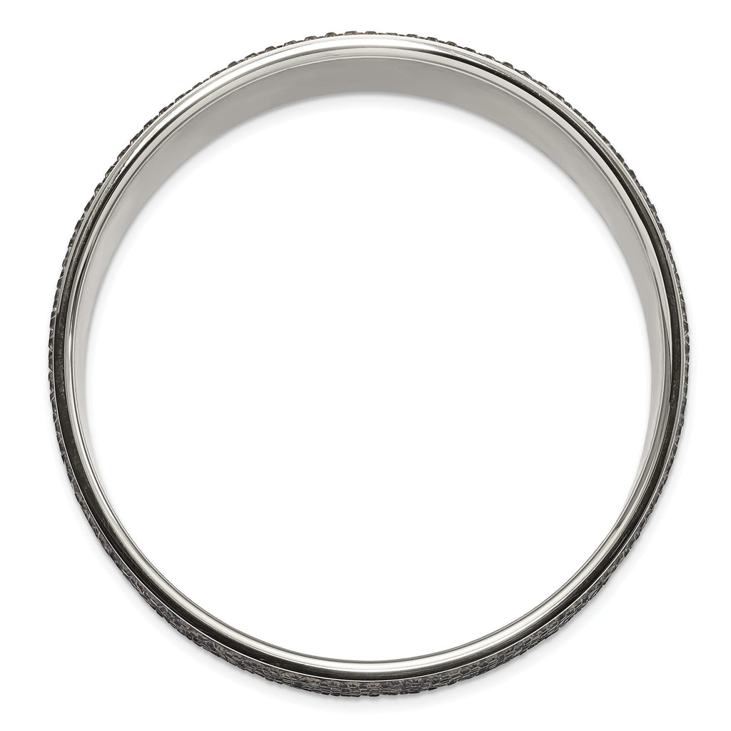 Stainless Steel Polished & Brushed Grey Crystal Wide Flat Bangle Bracelet for Women