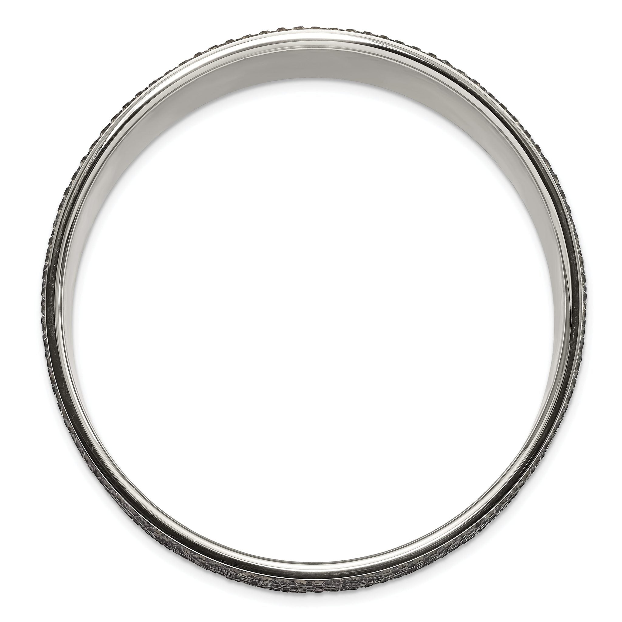 Stainless Steel Polished & Brushed Grey Crystal Wide Flat Bangle Bracelet for Women