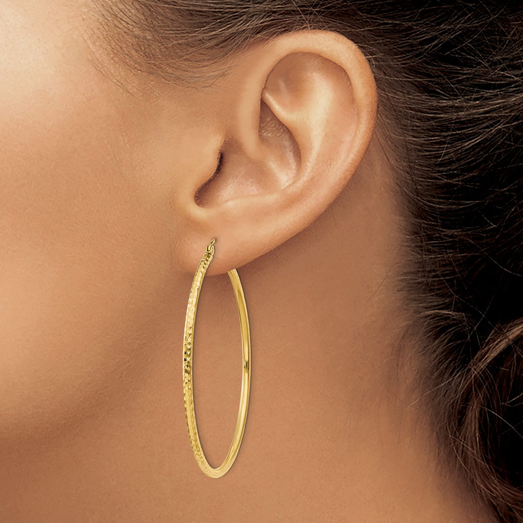 Diamond-Cut Round Tube Hoop Earrings in 14K Yellow Gold