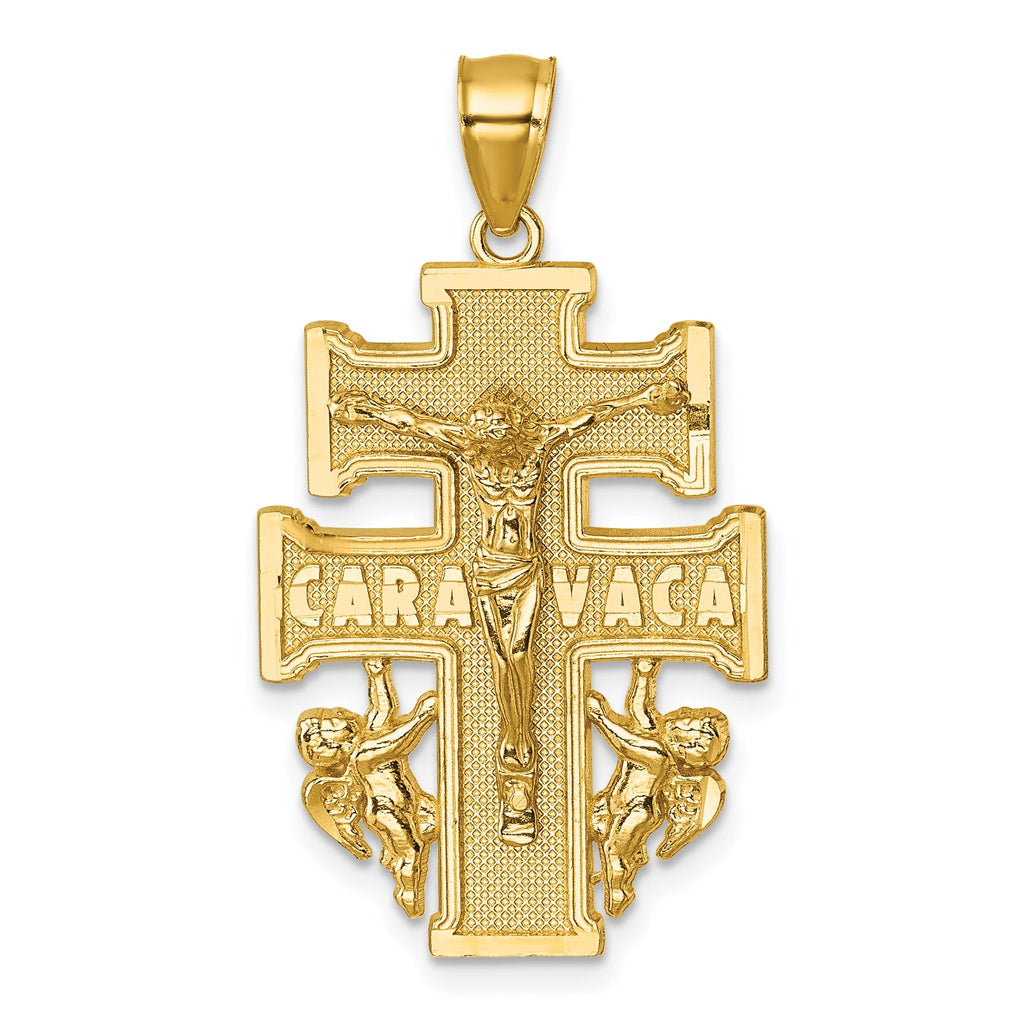 14k Polished Diamond-cut Cara Vaca Cross Pendant