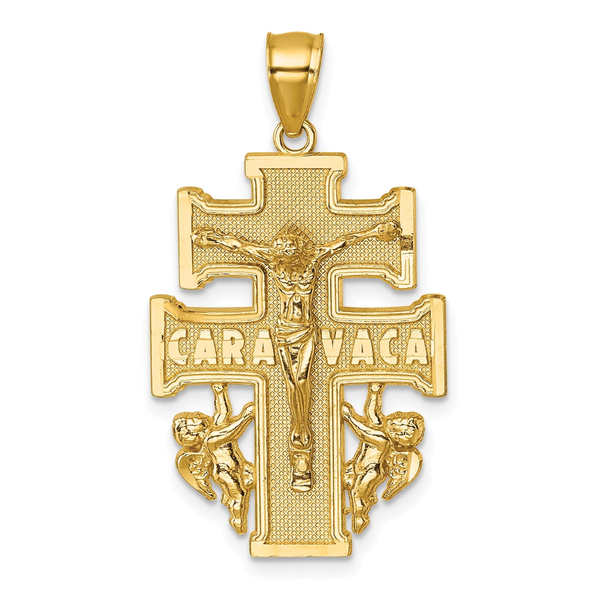 14k Polished Diamond-cut Cara Vaca Cross Pendant